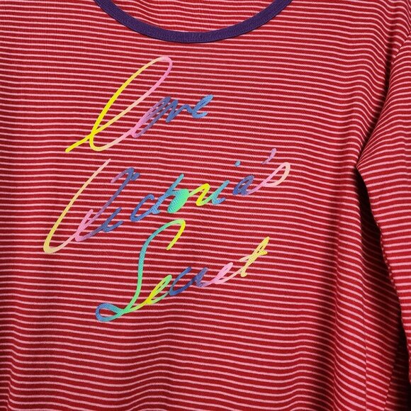 Victoria's Secret sz M long sleeve sleeping dress shirt rainbow stripes red - Picture 3 of 10